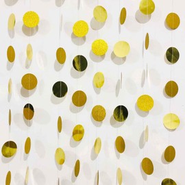 We Moment Zone 52 Ft Gold Glitter Paper Circle Dots Garland, 6 Pieces Hanging Round Garland for Birthday, Wedding, Baby Shower, Party Decoration
