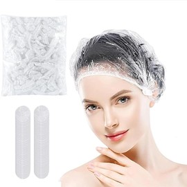 GUDREN Gorro De Ducha Desechable, 100 Pcs Cofias Desechable PláStico Desechable Elastic Thick, Gorra de Duch del Pelo Impermeabilice, Se Puede Utilizar en Hogares, Peluquerías, Hoteles, Spa