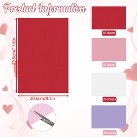 CIEOVO 80 piezas de papel grueso para tarjetas de San Valentín, color rosa, blanco, morado, rojo, cartulina natural (70 libras), 29,7 x 31 cm