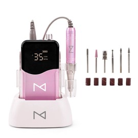 M - Professional 2 in 1 Cordless Rechargeable & Desktop Portable 35000 RPM HD Display Coreless Motor Acetone Resistant Manicure E File Nail Drill Machine (Unicorn Pink)