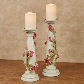 Rose Melody Antique White with Rose Vines Candleholders Set of 2