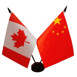 Canada China Friendship Flag, Chinese Desk Flag,Canada Chinese Desk Flag,Twin Table Flag，Chinese Office Table Flag on Stand Base, Decorations for Offices, Families, Conference rooms