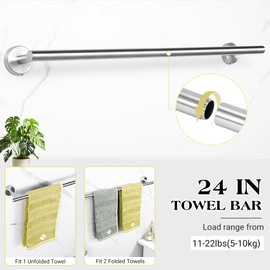 Brushed Silver Bathroom Towel Bar Set, 10-Piece Stainless Steel Hardware Bathroom Accessories, 24" Towel Racks for Bathroom Walls