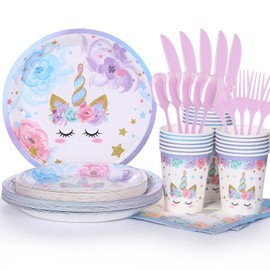 LIUGUSUN Unicorn Birthday Party Decorations Rainbow Unicorn Plates and Napkin Party Supplies for Girls Birthday Decor Afternoon Tea Pool Garden Party Baby Shower,Serves 24