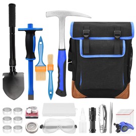 27pcs Geology tool kits，Rock mining tools，Rock hounding tools with exquisite accessory matching，Geological hammer and Foldable shovel(style001)