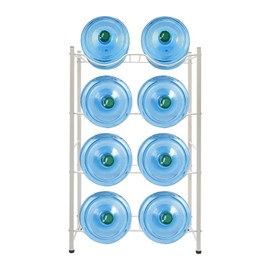 Upyouths Water Jug Rack, 5 Gallon Water Jug Stand, 4 Tier Water Jug Rack with 8 Slots, Water Bottle Holder, Water Bottle Organizer, Water Cooler Jug Rack, Water Bottle Rack (4 Tier/8 slot-White-B)