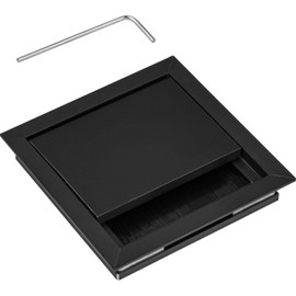 Gedotec Cable grommet black square with brush seal | 1 piece - cable passage desk | EXIT G11 ECO | aluminium cable box recessed | 100 x 100 mm | cable outlet office table for inlet