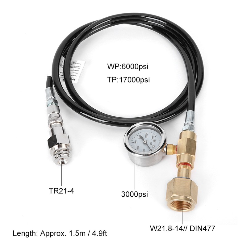 DIN477 1.5m Black Soda Hose with 3000psi pressure gauge Kit