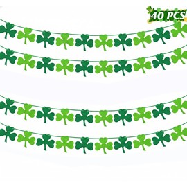 St Patricks Day Decorations - 4PCS Shamrock Garland Banner for Irish Party Supplies, DIY Clover Hanging Banners for Home Mantel Wall Decor, 8.2ft Long, Green & Light Green Felt