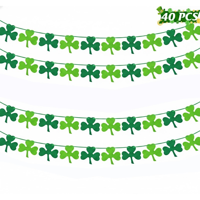 St Patricks Day Decorations - 4PCS Shamrock Garland Banner for