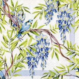 20 Napkins Birds on Wisteria Blue Purple Flowers Spring Summer Table Decoration 33 x 33 cm