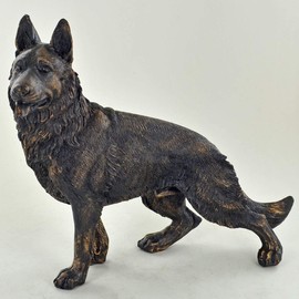 Large German Shepherd Alsatian Dog Standing Painted Bronze Resin Sculpture - Pet Gifts Stand Out Home Decor H18cm