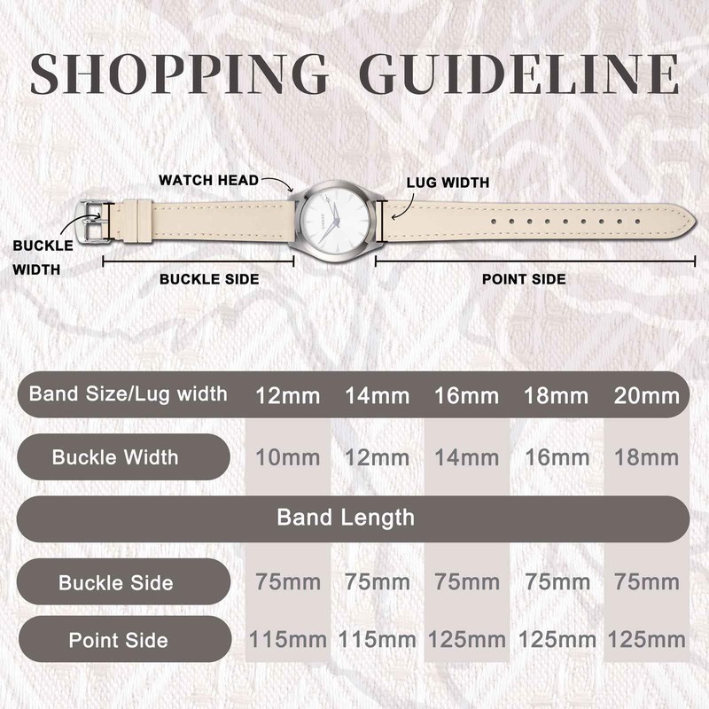 Anbeer Flat Thin Elegant Genuine Leather Watch Strap, Quick Release