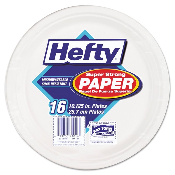 Hefty Super Strong Paper Dinnerware, 10 1/8" Plate, Bagasse, 16/Pack, 12 Packs/Carton