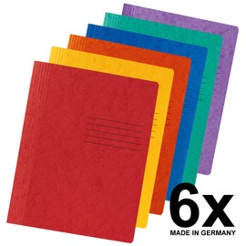 Original DINOR Pack of 6 File Folders Made in Germany Made of Extra Strong Colorspan Cardboard for DIN A4 Commercial Binding Assorted Colours Stapler Ideal for Office and School