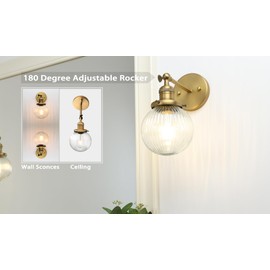 Pathson Modern Hardwired Wall Sconce Lamp with Striped Glass, Rustic Wall Vanity Lighting Decor for Bathroom Living Room Bedroom