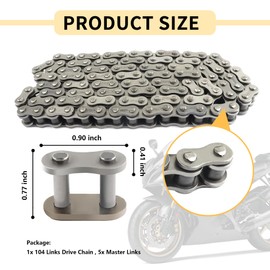 428H Motorcycle Chain,Includes Drive Chain 104 Links + 5 Master Links,Heavy Duty Dirt Bike Chain for 50cc 70cc 90cc 110cc 125cc Motorcycle,Bicycle,ATV,Go Kart,Scooter,Pit Bike