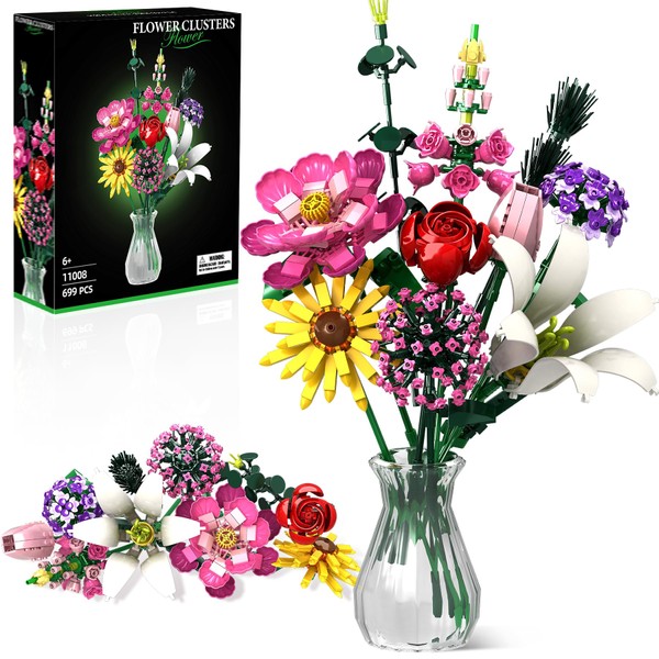 OKKIDY Flower Bouquet Building Set 699 Pieces, DIY Unique Decoration