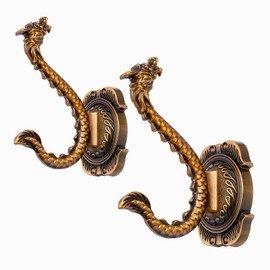 Xbpeuy 2pcs Vintage Dragon Wall Hooks, Heavy Duty Dragon Shape Hooks Decorative Coat Hook Double Hook for Wall Hanging Coats Towels Keys Robes Jacket
