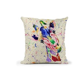 Vixar Giraffe Watercolour Rainbow Linnen Cushion With filling or cover only, 40x40cm, gift, christmas, Birthday (Cover Only) (with insert)