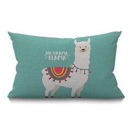 BGBDEIA Llama Cushion Cover 30 x 50 cm Cute Cartoon Animal Alpaca Ethnic Cloth Llama Motivational Quote Rectangle Pillow Cases Home Decorative Cotton Linen Throw Pillow Cover for Bed Sofa Green