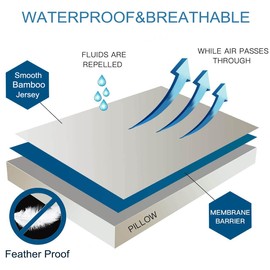 Cooling Bamboo Viscose Feather Proof Pillow Protectors with Zipper Queen Size Waterproof Down Proof Covers for Bed Pillows 2 Pack