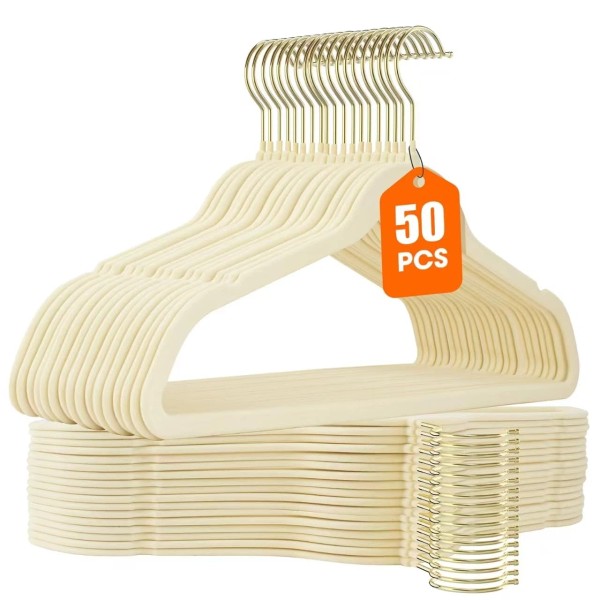 Uinicor 50 Pack Beige Velvet Hangers,Non Slip,Heavy-Dut