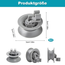Dishwasher Basket Wheels, Pack of 8 Dishwasher Wheels, 30 mm Basket Rollers, Dishwasher Upper Basket Wheels (Grey)