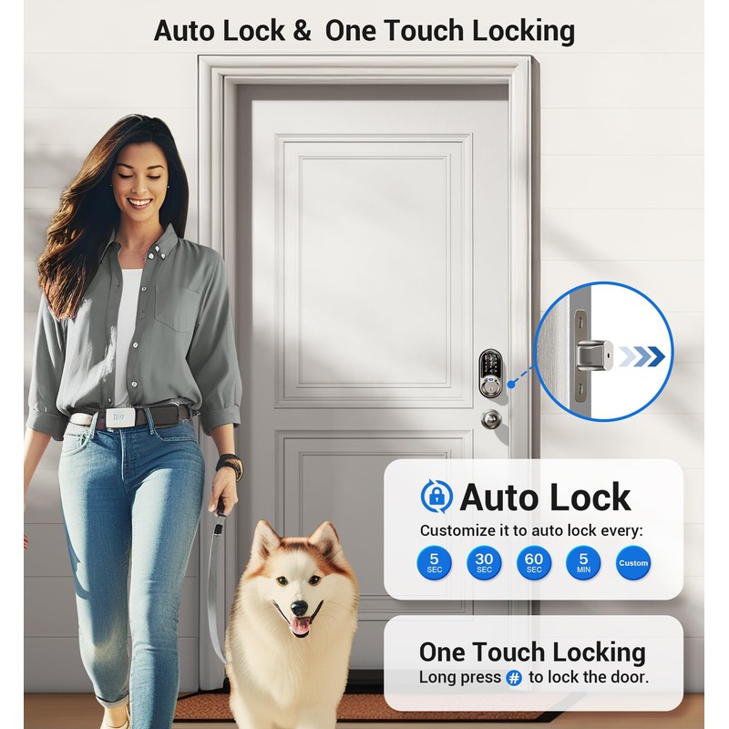 Veise RZ07C Smart Locks for Front Door, 2 Knob Handle
