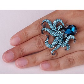 YACQ Anillos elásticos de pulpo para mujer de tamaño 7 a 9, sin plomo ni níquel, banda elástica suave, perfecta para artritis, soportes para bufandas, (1-4/5 de alto x 1-4/5 de ancho), Cristal Vidrio, cristal