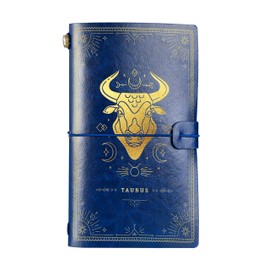 InnoBeta Taurus Gifts Zodiac Signs Symbols, Leather Journal Notebook, for Men, Women, Birthday, Refillable Sketchbook, Travel Diary, Lined Planner, 7x5 Inches, Blue-1