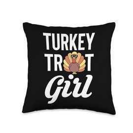 Turkey Trot Girl Running Thanksgiving Throw Pillow