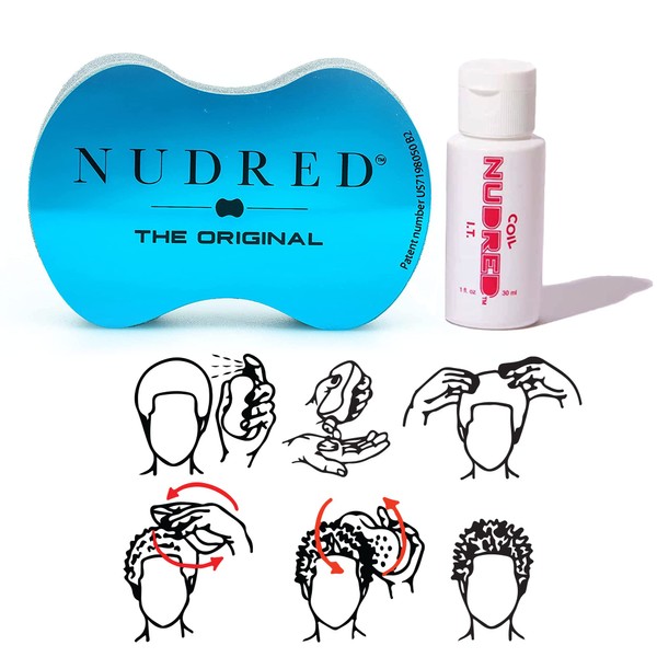 NuDred Coil I.T. Formula - Twist Hair Sponge for Black Men Curls + Hair Conditioning, For Moisturized Sculpted Coils, Twists & Locs (Blue Mini Hair Sponge, Small Holes, 1oz Hair Moisturizer)