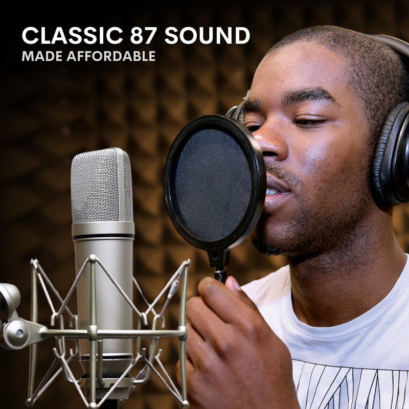 Melon Audio MA-87 Studio Condenser Microphone, 26mm Gold Large Diaphragm