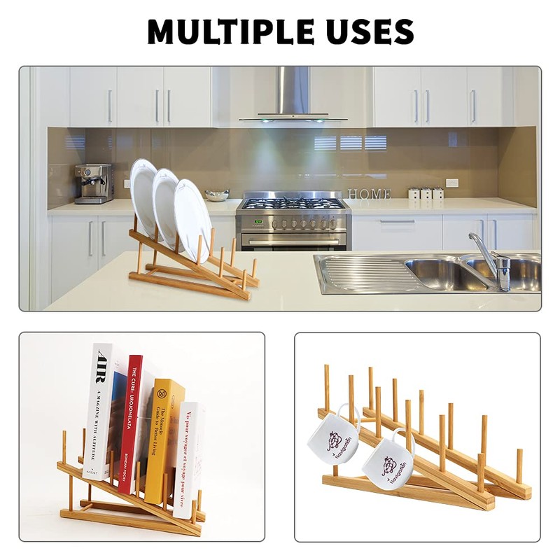 4 PCS Wooden Dish Drying Rack Bamboo Plate Dish Rack