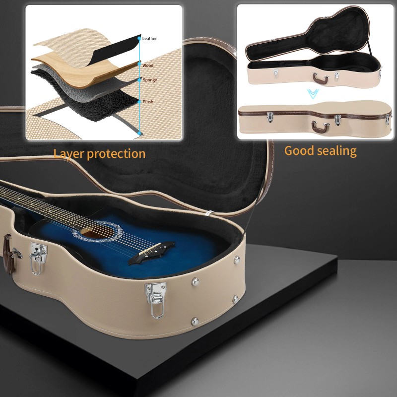 efunmodern 39" Classical Guitar Hard Case Microgroove Flat Beige Portable