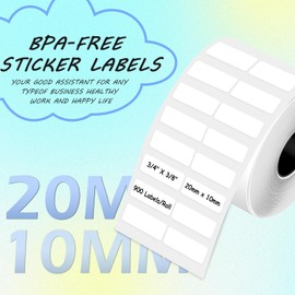 Multi-Purpose White Self-Adhesive Label Paper Compatible with Phomemo M100/M200/M110/M220/M120/M221 Label Printer, 3/4" X 3/8"(20x10mm), 900 Labels/Roll,1 Roll