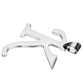 Flongo Men's Womens Biker Stainless Steel Silver 26 Letters Alphabet Pendant Necklace, 21.65 inch Chain, K