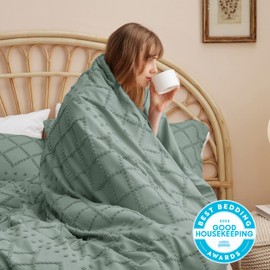 Bedsure Boho Duvet Cover Queen - Boho Bedding, Tufted Queen Duvet Cover for All Seasons, 3 Pieces Embroidery Shabby Chic Home Bedding Duvet Cover (Green, Queen, 90x90)