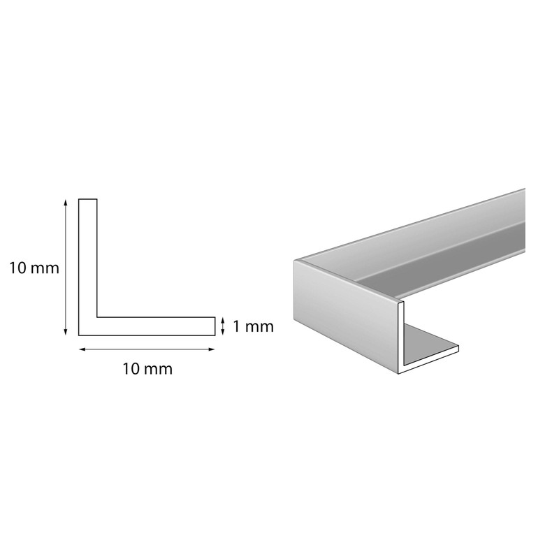 nielsen Aluminium L-Shaped Angle Profile, Matt Anodized, 2000x10x10 mm, Thickness