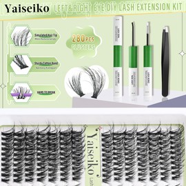 Yaiseiko Lash Extension Kit 30+45D Natural Lash Clusters Eyelash Extension Kit, 8-17mm Individual Lashes Kit with Lash Bond and Seal, Lash Tweezers (8-17mm, Kit)