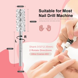 Cnynail Cnynail 3/32" 5.35MM Small Barrel Flat Top Bit Tungsten Carbide Nail Drill Bit Safety Bit for Gel & Acrylic Removal, 2-Way Rotating Efile Tip, Salon Electric File Accessory (4XC Grit, Silver)