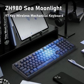 ZORNHER ZH980 Wireless Mechanical Gaming Keyboard,95% Blue Hot-Swappable Custom Creamy Keyboard with Number Pad,Shine Through Dye Sublimation PBT Keycaps,Pre-lubed Linear Switches,RGB Backlit