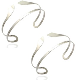 RechicGu 2 Pieces Minimalist Egyptian Bar Curve Upper Arm Cuff Bracelet Bangle Band Open Armband Armlet Jewelry Set Belly Dance Accessories Silver