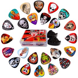 Guitar Picks,24 Pack Cool Guitar Pick Thin, Medium, Heavy Guitar Pics,Picks Guitar Variety Pack 0.46 0.71 0.96 1.20mm with Guitar Pick Holder,Guitar Picks for Acoustic Electric Guitars Bass