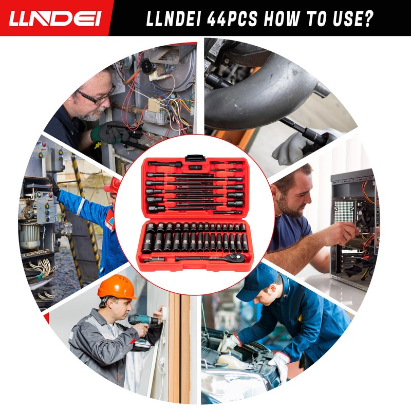 LLNDEI 1/4" Drive Socket set & Nut Driver Set 44PCS,