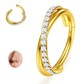 BodyBonita G23 Titanium Nose Rings Hoops - Clear CZ Nose Piercings 18G Septum Rings Cartilage Helix Rook Tragus Lobe Daith Earrings Hypoallergenic Body Jewelry for Women Men Gold Duo Hoop-8mm