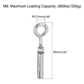 sourcing map 10Pcs M6 304 Stainless Steel Expansion Eyebolt, Closed Hook Expansion Bolt Screw Concrete Eyebolt for Wall Ceiling Concrete Masonry