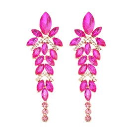 CSY Luxury Marquise Crystal Chandelier Dangle Earrings Trendy Statement Drop Earrings Gifts for Women (hot pink crystal-gold tone)