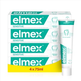 elmex Sensitive Toothpaste 4 x 75 ml - Gentle Teeth Cleaning and Protection for Pain-Sensitive Teeth - Clinically Tested for Strong Teeth and Against Caries